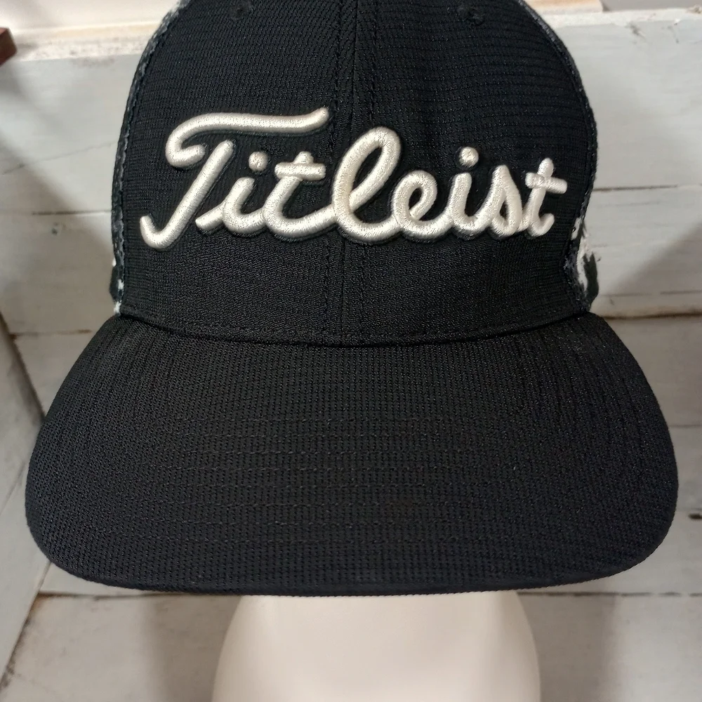 Titleist Pro V1 Footjoy Logo Mesh Black Snapback Hat Cap Men's One Size Fits Mos - Picture 2 of 10